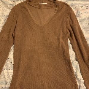 Brown mock neck sweater with cutout